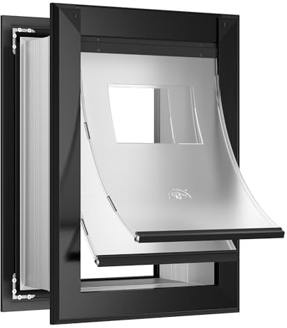 Sammak Extra große Hundetür für die Wand, robuste Hundetür mit Aluminiumrahmen und Teleskop-Tunnel, zwei magnetischen Klappen und zwei verschiebbaren Verschlusspaneelen, bis zu 100 kg, schwarz.