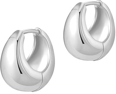 Ohrringe Gold Creolen Gold Klein, Drop Tropfen Chunky Ohrringe, 14K Vergoldet Kreolen Huggie Creolen Mini für Damen Mädchen Herren(Silber)