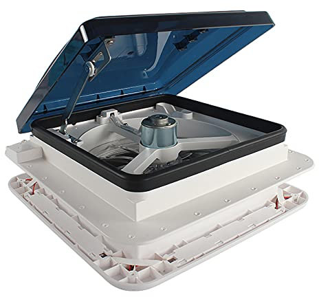 Ventilatore da tetto per camper, 12 V, ventilazione per camper, 28 x 28 cm, 11 pollici, con luce LED e protezione dagli insetti, coperchio resistente ai raggi UV, impermeabile e insonorizzato, bianco
