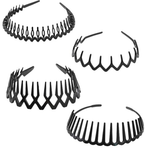 GNALIA Lot De 4 Serre Tête Homme Ondulés Anti Glisses En Métal Et Plastique Unisexe Sert Tete Homme Et Femme Elastiques Pour Sport Et Quotidien(Noir)
