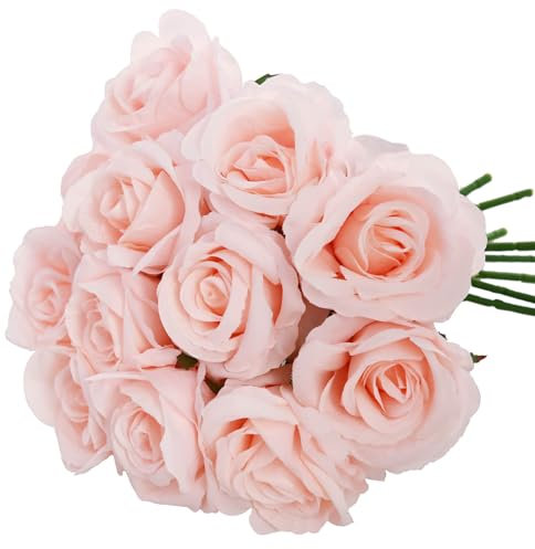 Felice Arts Künstliche Rosen mit Stielen aus Seide, Blumenstrauß für Valentinstag, Hochzeit, Vase, Tischdekoration, 12 Stück