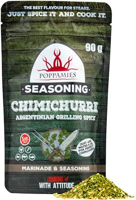 Poppamies Chimichurri Rubs - Assaisonnement 100% Naturel - Parfait pour les viandes grillées tacos salades ou pâtes - Mélange de Sauce Chimichurri - Assaisonnement Argentin - Grand Format (90g)