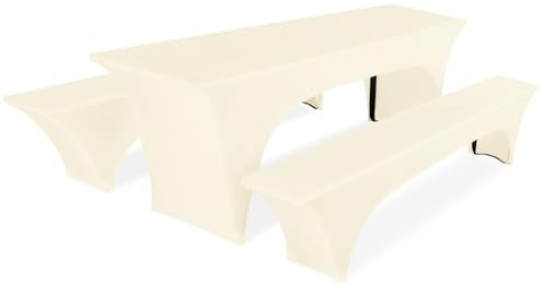 Pesonlook 1er-Set Biertischhusse, Beige Stretch-Biertisch- und Bankgarniturhusse für 50 cm Tischbreite, Bierbankhusse 220 x 50 x 70 cm für Bankett-Außenmöbel-Schonbezüge