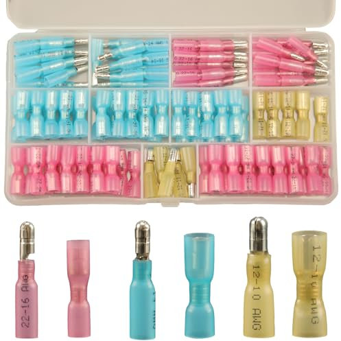 130pcs Bullet Terminal Connecteurs Kit Mâle et Femelle, Cosses Electriques à Sertir Thermorétractables, Étanche Connecteurs de Fil Cosse Thermosoudable Kit de Connecteurs de Bornes de Qualité Marine
