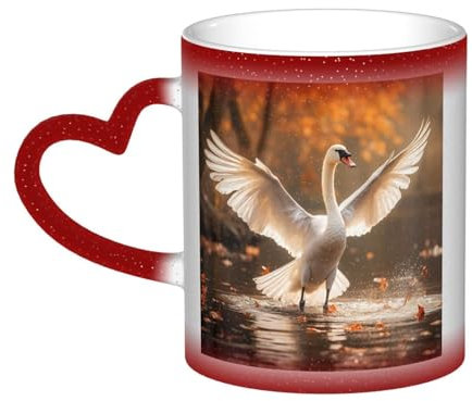 VducK Bedruckte Tasse mit Schwan Spreads Its Wings, Farbwechsel-Tasse, Keramik-Kaffeetassen, kreative Tasse, magische Teetasse, DG1D2F3GBDF