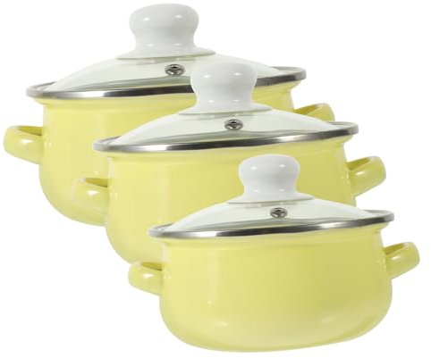 Zerodeko 3Pcs Small Enamel Cooking Pot Set Double Handles Flat Bottom Lightweight Convenient One-Handed Operation Suitable for Electric and Induction Stoves for Soups Stews Coffee