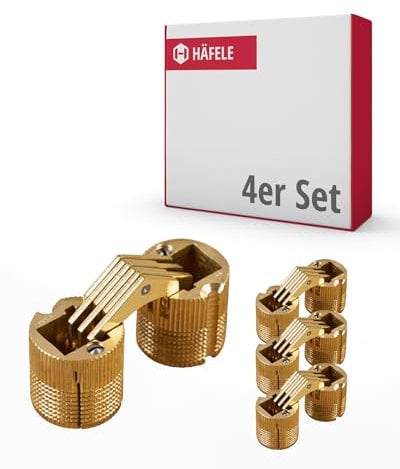 Gedotec Scharniere - verdecktes Einbohrscharnier | 4 Stück Möbelscharniere aus Messing | ZYSA | Einbohrband für Holz-Dicke 14-19 mm | Schrankscharnier rund für Bohr-Ø: 10 mm | Öffnungswinkel 180°