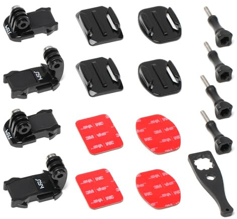 HSU Helmet Sticky Mounts for GoPro, Adhesive Buckle Mount with Screw Accessory Kit for Insta360 and Osmo Action Cameras (12 in 1)