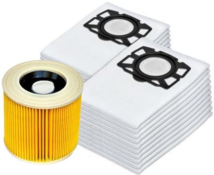 Invest 20 Sacs Aspirateur + Filtre Compatibles Kärcher WD2 Plus, WD3, WD3s, KFI 357 & 2.863-314.0 - Sacs Filtre Remplacement Haute Qualité pour Aspirateur Eau et Poussière