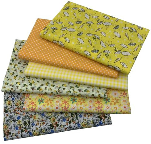 aufodara 6 Stück 50 x 80 cm Baumwollstoff Stoffpakete Groß Patchwork Stoffe Baumwolle, Baumwollstoff Meterware, Stoffe zum Nähen, Patchwork Stoffpaket zum Quilten DIY Basteln Handwerken (Gelb)