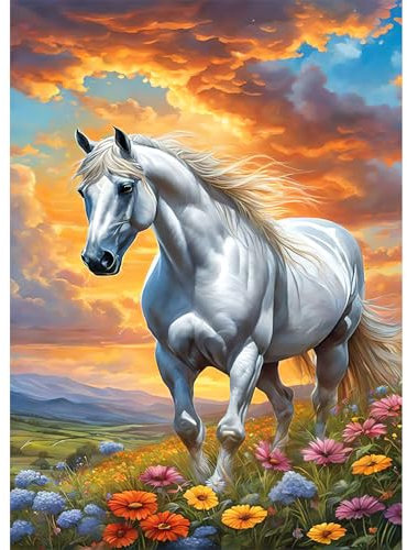 HEIBAGO 5D Tiere Diamond Painting Für Erwachsene, Pferd Rhinestone Embroidery Diamant Painting Set, DIY Full Drill Diamant Malerei Kits Blumen Diamond Art Bilder Für Anfänger, Home Dekor 30 * 40cm
