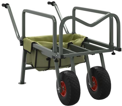 vidaXL Chariot de pêche Vert avec 2 Roues Acier Enduit de Poudre, Chariot à Main, remorque de Camping trobike, remorque de vélo, Chariot de Plage