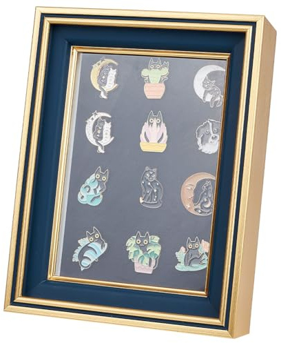 OLYCRAFT Oro Pin Display Shadow Box 6,7x2x8,7 pollici Pin Collection Display Frame con finestra trasparente Medal Display Shadow Box Smalto Pin Display Frame per medaglie militari gioielli