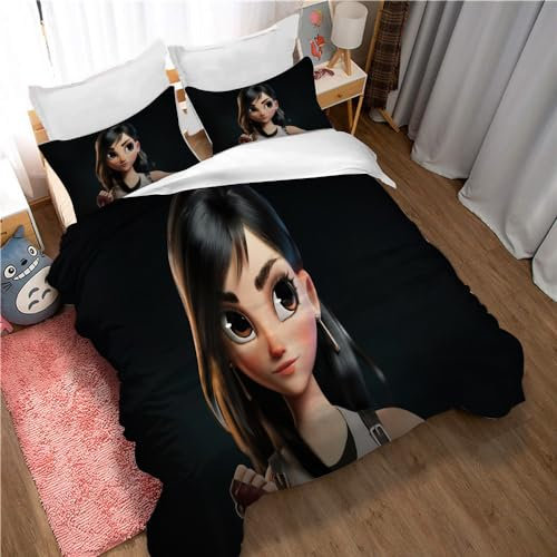 Ste-X Bettwäsche Aus Gewaschener Baumwolle Mit Tifa Final Fantasy, Öko-Tex-Zertifiziert Und Für Allergiker Geeignet, 1 Bettbezug + 2 Kissenbezüge 80 X 80/50 X 75 cm (200x200cm,Tifa 07)