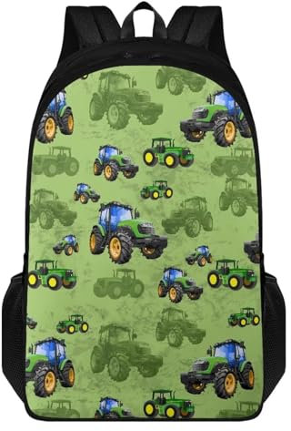 Howilath Niedlicher Rucksack für Schule, Kinder, 43,2 cm, Tier-Schultaschen für Mädchen, Grüner Traktor