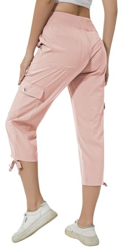 Huayuzh Pantacourt cargo pour femme - Pantalon 3/4 - Pantalon cargo d'été léger et respirant - Athlétique - Pantalon d'extérieur décontracté, Rose, L