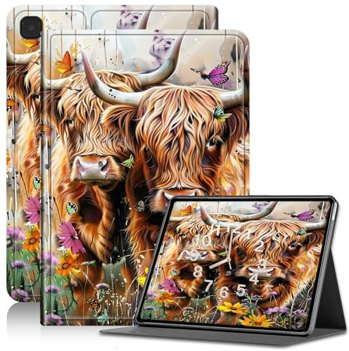 Case for Samsung Galaxy Tab A 10.1 inch Tablet SM-T510/T515/T517, Adjustable Stand Galaxy Tab A 10.1 Case 2019, PU Leather Cover with Auto Sleep/Wake for Galaxy Tab A SM-T510, Two Highland Cows