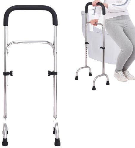 Walking Stick for Elderly, Multifunctional Standing Aid Frame, Adjustable Four Leg Wide Base Stable Stainless Steel Canes Standing Mobility Aid