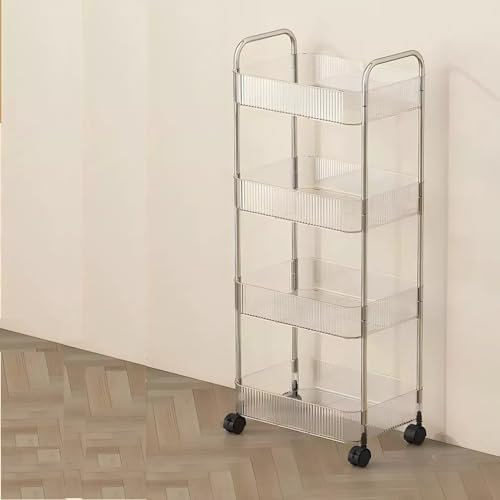 Multibao 2/3/4 Tier Storage Trolley on Wheels - Acrylic Shelf Bathroom Spa System - Salon Beauty Cart (4 Tier 40 * 28.5 * 90cm)