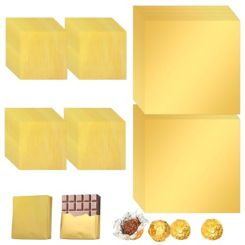Alufolie Gold 300 Stück Schokolade Alufolie Verpackung Schokoladenverpackung Goldfolien-Bonbonpapier Zum DIY-Dekorieren und Zur Handgefertigten Aufbewahrung (100 Stück 20 X 20cm, 200 Stück 8 X 8cm)