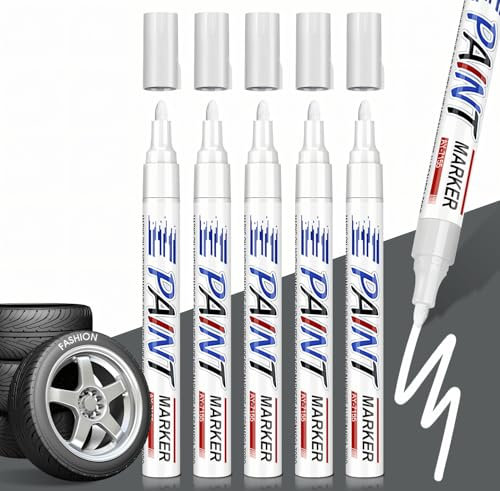 Allony Rotuladores de Pintura para Neumáticos de Coche - Marcadores Blancos Permanentes - 5 Piezas - Para Neumáticos o Grafitis Sobre Piedra