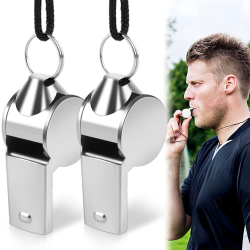 Neerow Pfeife, Edelstahl Trillerpfeife, 2 Stück Schiedsrichter Pfeife mit Schlüsselband, Lauter Klarer Klang Trillerpfeife Sportunterricht für Schiedsrichter, Trainer, Outdoor-Sport, Hundetraining