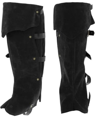 MDFCZXP Leder Beingamaschen, mittelalterlicher Ritter Retro Rüstung Beinschutz, verstellbare Outdoor Jagd Bogenschießen Beinabdeckungen Stiefelüberzüge,Schwarz,40cm
