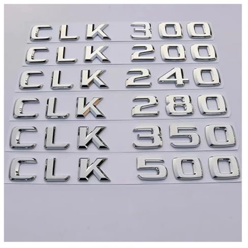 SHENGG Auto Stamm Buchstaben Logo Emblem Abzeichen Aufkleber Aufkleber for CLK Klasse CLK55 CLK63 CLK200 CLK230 CLK240 CLK280 CLK320(Chrome Silver,CLK 320)