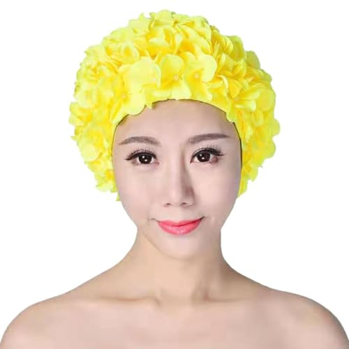 Gorro de natación de flores, gorro de natación de flores vintage, gorro de natación con pétalos florales, gorros de baño retro para cabello largo y corto, sombrero de natación para piscina, playa y
