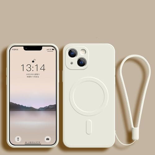 QGGNMGT Magnetische kabellose Ladehülle für iPhone 15 14 13 12 11 Pro Max Mini XR XS Plus Weiche, flüssige Silikon-Armbandhülle, weiß, für iPhone 12Mini