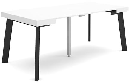 Table console extensible de style moderne pour 8 dîners avec fonction pliable et pieds en bois de couleur blanche et noire
