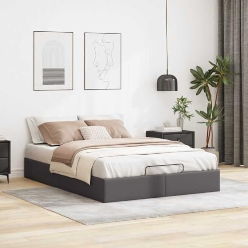 IKAYAA Boxspringbett 140 x 200 cm mit Bettkasten, Hydraulisch Stauraumbett Kunstleder, Polsterbett 140 x 200 cm, Bett, Bettgestell, Schlafzimmer Grau Ty313