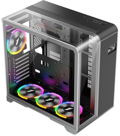 1st Player RT7 ARGB ATX Black PC Gaming Case - Dual Chamber, LED Screen and Curved Panoramic Tempered Glass (4 x ARGB Fans Pre-installed)