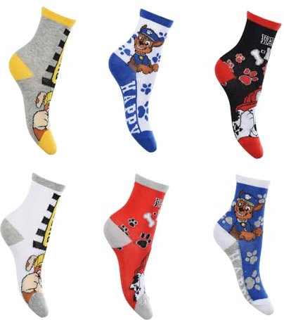 PAW PATROL 6er Pack Jungen Socken Strümpfe vielen verschiedenen Muster und Designs (DE/NL/SE/PL, Numerisch, 27, 30, Regular, Grau-Blau)