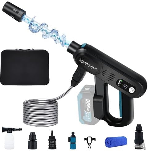 Akku Hochdruckreiniger für Makita 18V Akku, 3-Stufiger Max 220 Bar | 5-IN-1Spirale Druck Erhöhen Düse Mobile Hochdruckreiniger Akku | 5m Schlauch (Schwarz Ohne Batterie)
