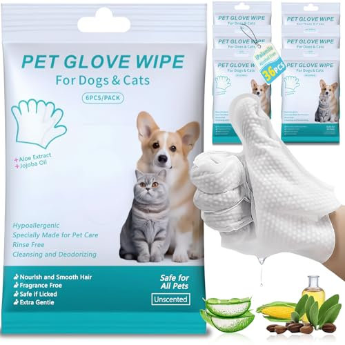 iPalamila 36 Pcs Pet Wipes, Cleaning Gloves, Cat Wipes And Dog Washing Gloves For Daily Care And Traveling,Cat Wipes And Dog Wipes Cleaning Glove For Face, Ear, Eye, Paws Pet Cleaning Gloves