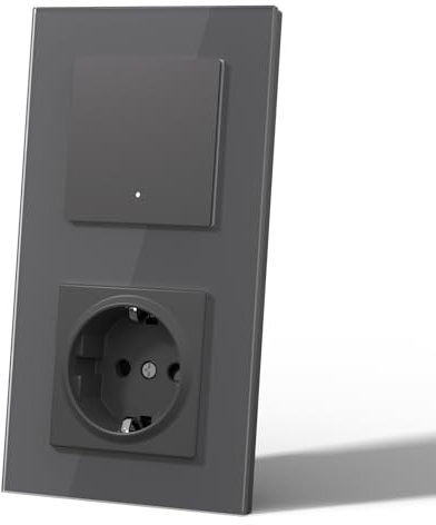 MVAVA Alexa Lichtschalter mit Steckdose, Wlan Smart Lichtschalter Unterputz Glas Kompatibel mit Alexa/Google Home, Neutrale Leitung Benötigt