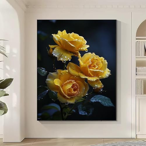JEPGFOU Fleur Diamond Painting, Diamond Painting Adulte Rose Tableau Diamant Peinture Crystal Art 5d Point de Croix Kit Bricolage Adulte pour Decoration Murale, Cadeau Femme 80x100cm B-D