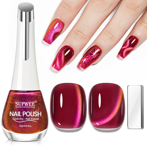 SUPWEE Cat Eye Nail Polish Quick Dry, 16ml Magnetic Nail Polish Non Gel Glassy Glossy Fingernail Lacquer Nails Art Manicure Gift Holiday Party for Women Girls