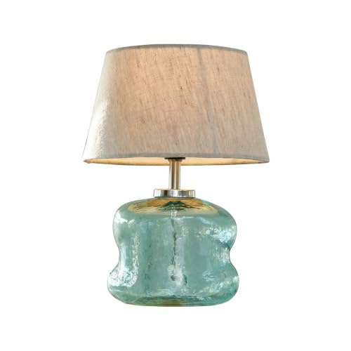 LOBERON Tischlampe Rufino, Mundgeblasen, Bezaubernde Tönung und Form, Tischleuchte, Wohn-Accessoire, Nachttischlampe, Glas, Baumwolle, blau/beige