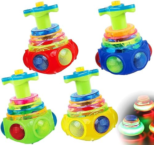 Leuchtende Kreisel, 4 Stück, blinkende UFO-Kreisel mit Lichtern und Musik für Kinder und Kleinkinder