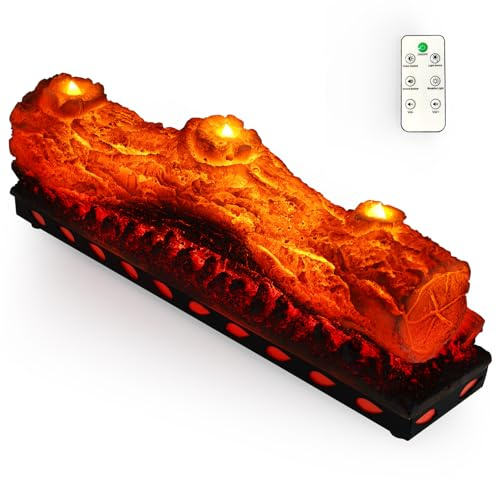 DAINIQUKANHAI Elektrischer Kamin Holzscheite Realistischer Flammeneffekt mit Kerze LED Flammenlicht USB-betriebener elektrischer Kamineinsatz Holzscheite Fernbedienung Home Decoration 16 Zoll