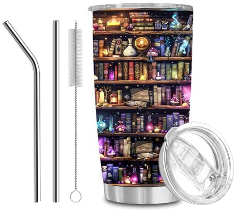 Nodrex Book Lover Gifts, Stainless Steel Book Cup Travel Mug with Straw, Book Mug for Book Lovers, Bookish Gifts for Women, Portable Coffee Tumbler for Home Office