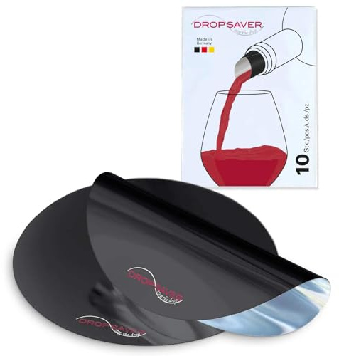 DROPSAVER® Weinausgießer Plättchen – Tropffreier Ausgießer für Wein & Sekt – Wiederverwendbar aus PET-Folie – Made in Germany – auch als Weingeschenk Schwarz 10