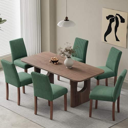 COLAMY Esszimmerstühle 6er Set, Polsternder Stühle Esszimmer mit Rückenlehne, Küchenstühle Gepolstert, Stoff Dining Chairs Holzbeinen für Esszimmer, Küche, Restaurant, Grün