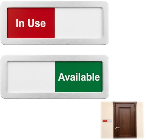 Meeting in Progress Door Sign, In Use-Available Sliding Privacy Indicator for Office Home Restroom Conference Room, Do Not Disturb Acrylic Slider Plaque, White (10x4cm)