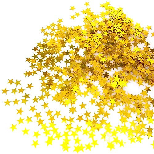 JZK 5000x 1cm glitzernde Konfetti Sterne aus Kunststoff, Gelbgold, Sterne, Party Tischdekoration für Hochzeit, Geburtstag, Weihnachten Festival, Taufe, Junggesellinnenabschied
