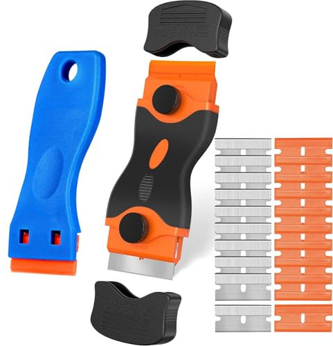 Gebildet Ensemble d'outils de Grattoir de Nettoyage, 1pc Grattoir à Double Tête + 1pc Grattoir en Plastique avec 20 Lames – Grattoir pour Plaque de Cuisson en Céramique/Grattoir à Film de Voiture