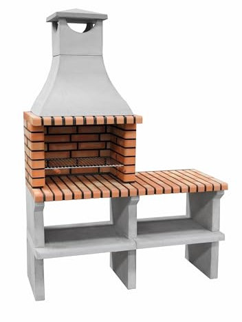 MOVELAR - Barbacoa de Obra Prefabricada de Leña y Carbón Modelo Sines XL (Gris, Naranja - 144 x 58 x 200 cm) REF: 3530/2 - Cocina de Exterior para Jardín o Patio