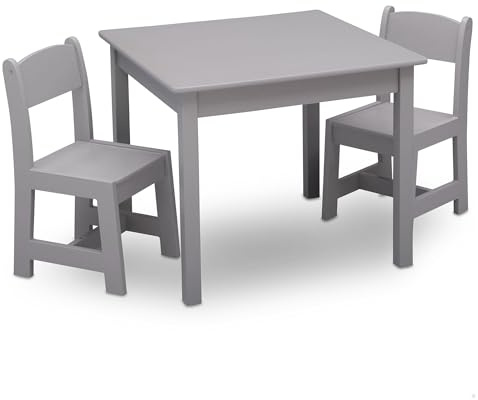 Delta Children MySize Kids Wood Table and Chair Set (2 Chairs Included) - Ideal for Arts & Crafts, Snack Time & More - Greenguard Gold Certified, Grey, 3 Piece Set